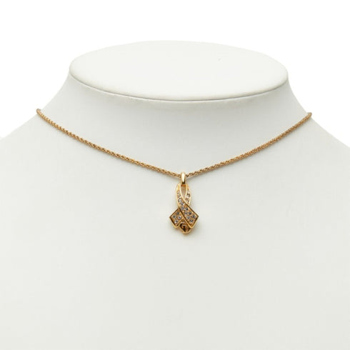 CD Ribbon Tie Pendant Necklace Gold with Rhinestone