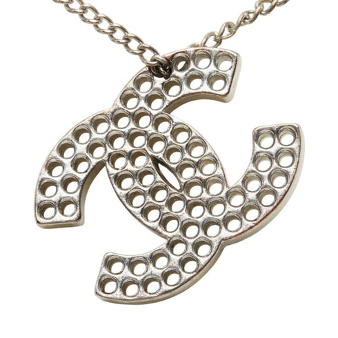 CC Logo Chain Pendant Necklace Silver-Tone Metal
