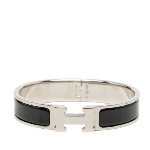 Bracelet Enamel and Metal Black and Silver