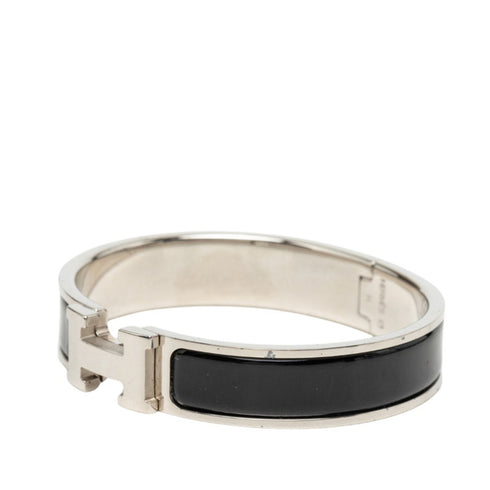 Bracelet Enamel and Metal Black and Silver