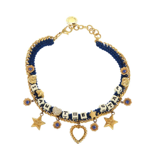 Pendant Necklace Metal Blue and Gold
