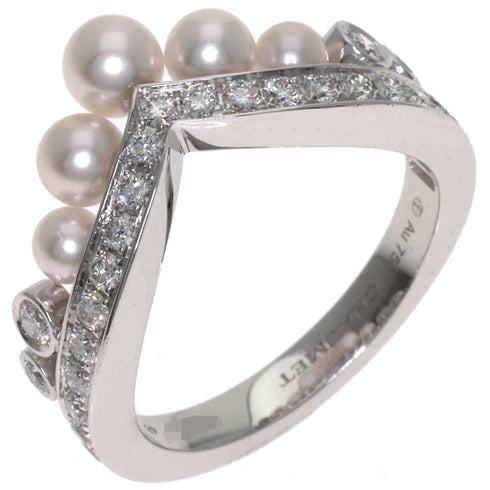 Josephine Aigrette Ring 18K White Gold with Diamond and Pearl