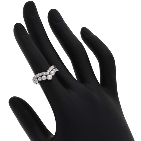 Josephine Aigrette Ring 18K White Gold with Diamond and Pearl