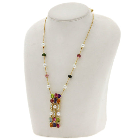 Allegra Pendant Necklace 18K Yellow Gold with Amethyst Citrine Color Stone Diamond Pearl Peridot Topaz Tourmal