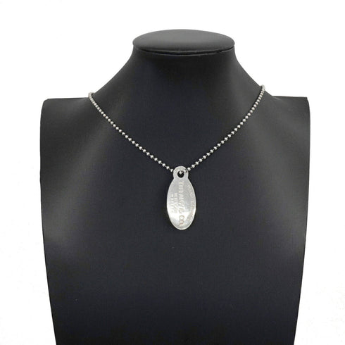 Oval Ball Chain Pendant Necklace Sterling Silver
