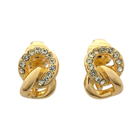 Rhinestone Clip-On Earrings Gold and Rhinestone