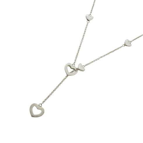 Heart Link Lariat Pendant Necklace Sterling Silver