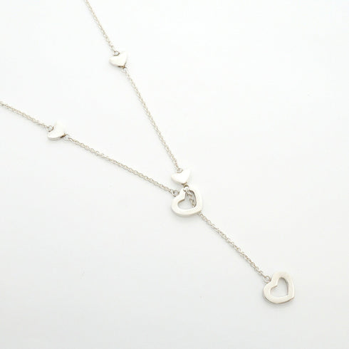Heart Link Lariat Pendant Necklace Sterling Silver