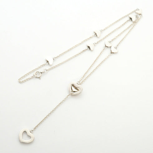 Heart Link Lariat Pendant Necklace Sterling Silver