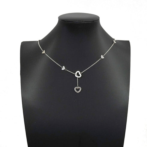 Heart Link Lariat Pendant Necklace Sterling Silver