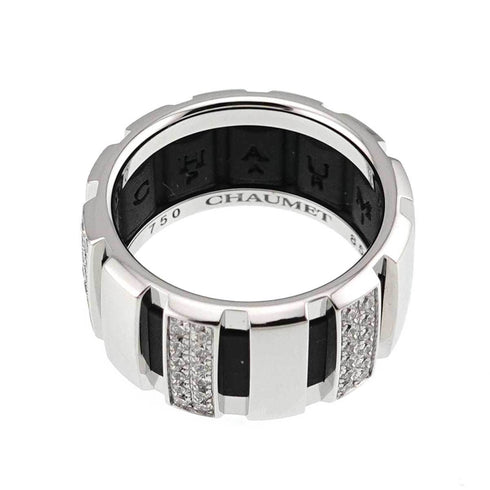 Band Ring Rubber and 18K White Gold with Diamond