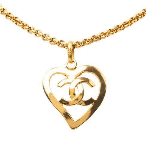 CC Logo Chain Heart Pendant Necklace Metal