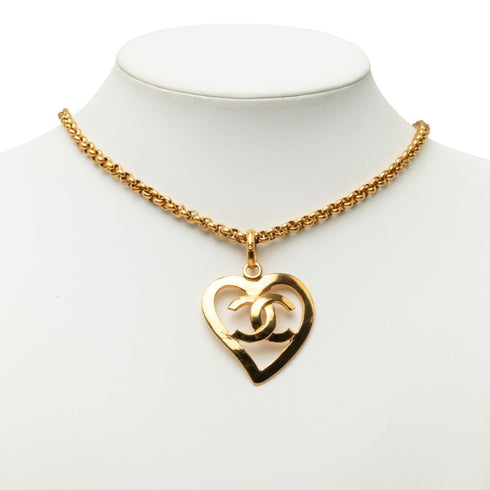 CC Logo Chain Heart Pendant Necklace Metal