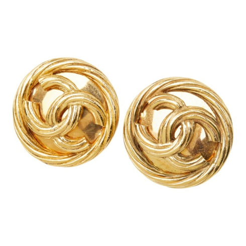 CC Logo Round Clip-On Earrings Metal Gold-Tone Metal