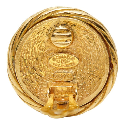 CC Logo Round Clip-On Earrings Metal Gold-Tone Metal