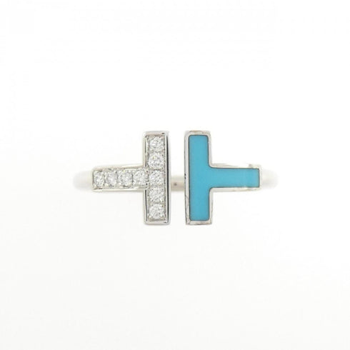 Band Ring 18K White Gold with Diamond and Turquoise