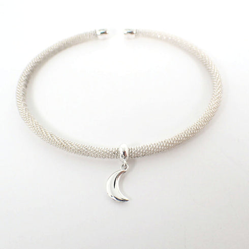 Mesh Moon Charm Half Bracelet Sterling Silver