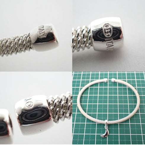 Mesh Moon Charm Half Bracelet Sterling Silver