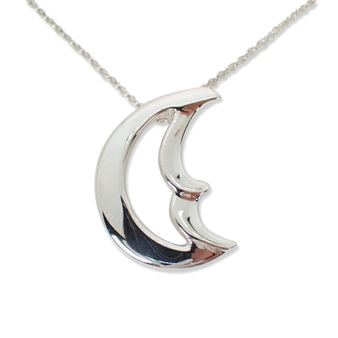 Crescent Moon Pendant Necklace Sterling Silver