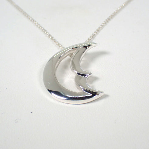 Crescent Moon Pendant Necklace Sterling Silver
