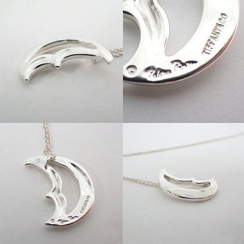 Crescent Moon Pendant Necklace Sterling Silver