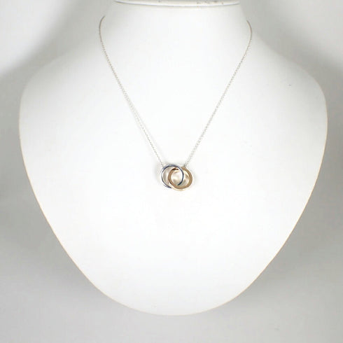 Interlocking Circle Pendant Necklace 18K Rose Gold and Sterling Silver