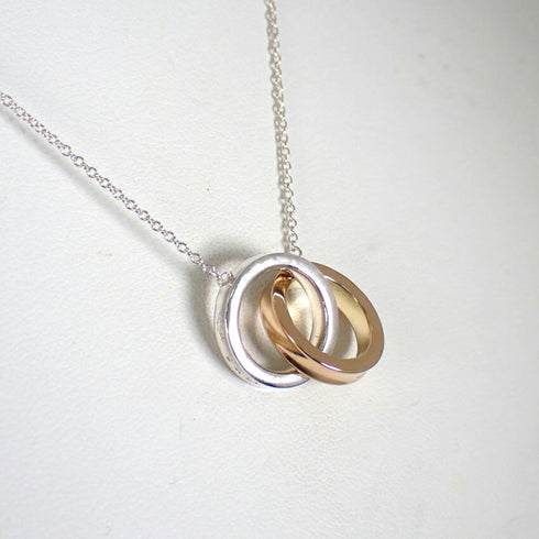 Interlocking Circle Pendant Necklace 18K Rose Gold and Sterling Silver