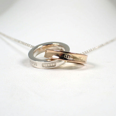 Interlocking Circle Pendant Necklace 18K Rose Gold and Sterling Silver