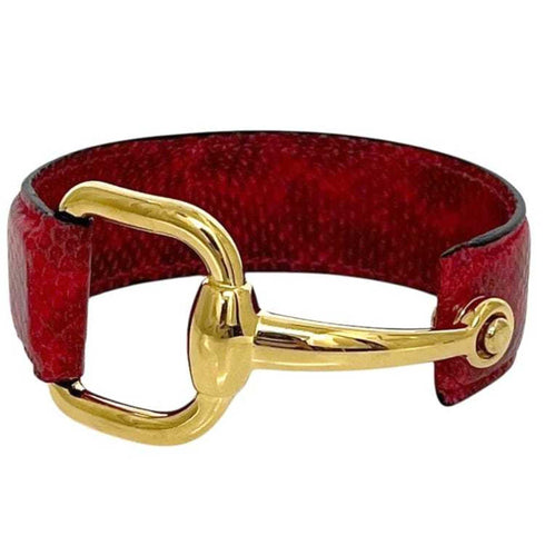 Horsebit Bracelet Leather and Metal Red
