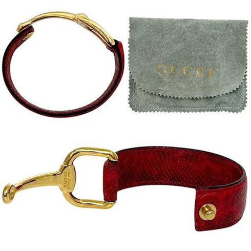Horsebit Bracelet Leather and Metal Red