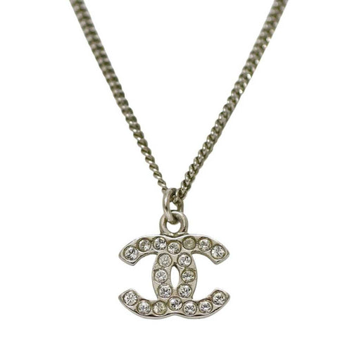 CC Logo Pendant Necklace Silver-Tone Metal