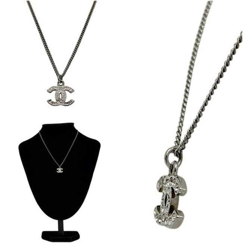 CC Logo Pendant Necklace Silver-Tone Metal