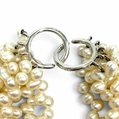 Pendant Necklace Sterling Silver and Freshwater Pearl Choker White