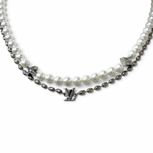 Pearl Fusion Pendant Necklace Silver and White