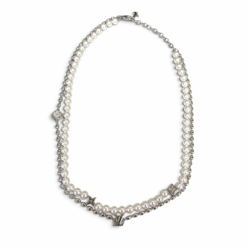 Pearl Fusion Pendant Necklace Silver and White