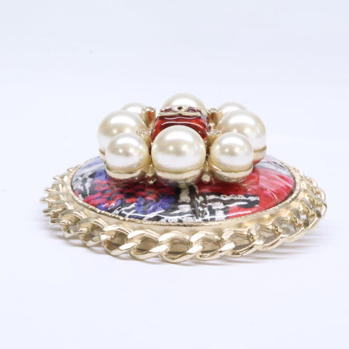 CC Logo Round Brooch Metal