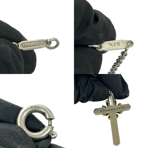 Vintage Signature Cross Pendant Necklace Sterling Silver and 18K Yellow Gold