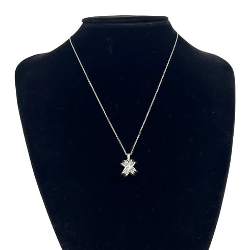 Vintage Signature Cross Pendant Necklace Sterling Silver