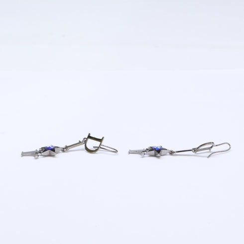 Dangle Earrings Logo Dangle Silver-Tone Metal
