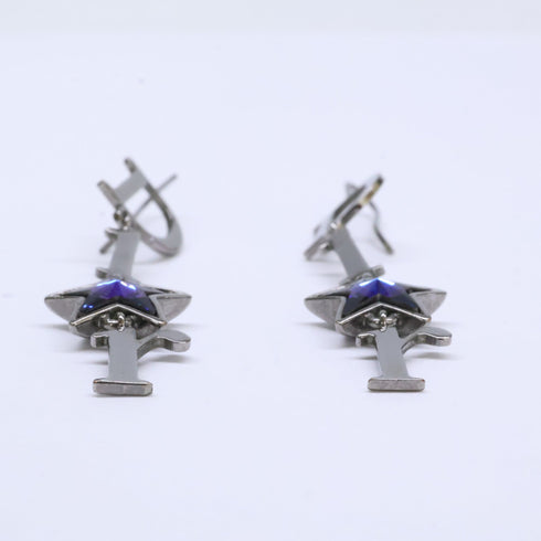Dangle Earrings Logo Dangle Silver-Tone Metal
