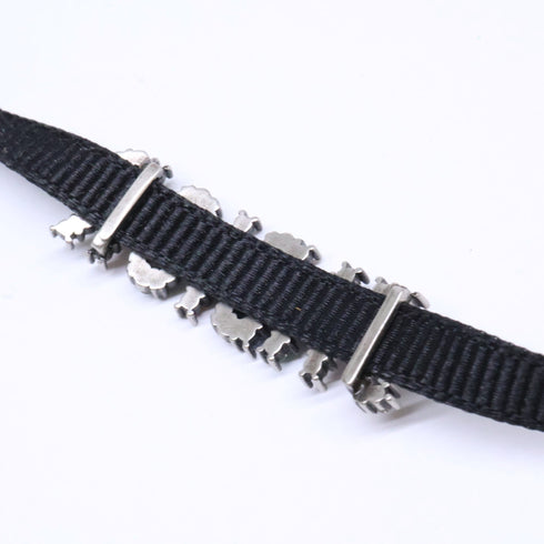 Choker Necklace Metal With Rhinestone And Grosgrain Ribbon Black And Multicolor