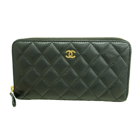 Zip Around Wallet Quilted Caviar Long
