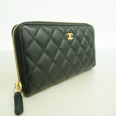 Zip Around Wallet Quilted Caviar Long