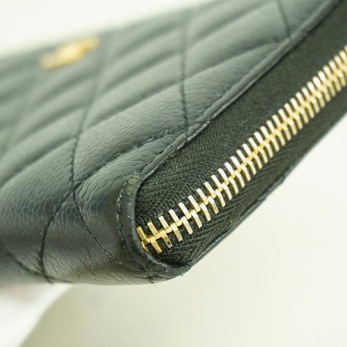 Zip Around Wallet Quilted Caviar Long