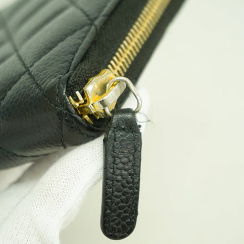 Zip Around Wallet Quilted Caviar Long