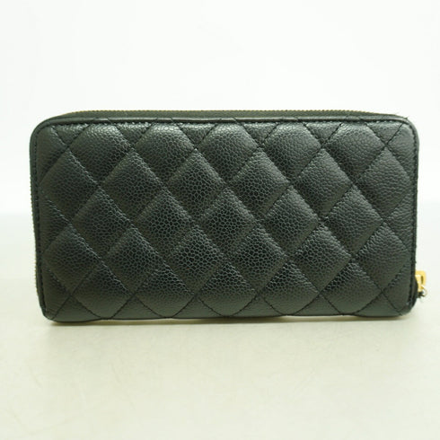 Zip Around Wallet Quilted Caviar Long