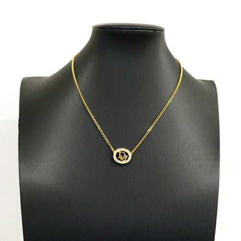 Oval Pendant Necklace Gold and Rhinestone