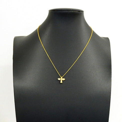 Bird Cross Pendant Necklace 18K Yellow Gold