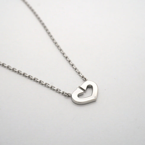 C Heart Pendant Necklace 18K White Gold with Diamonds