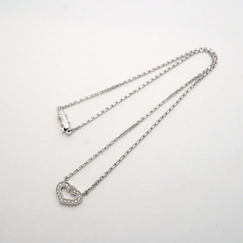 C Heart Pendant Necklace 18K White Gold with Diamonds